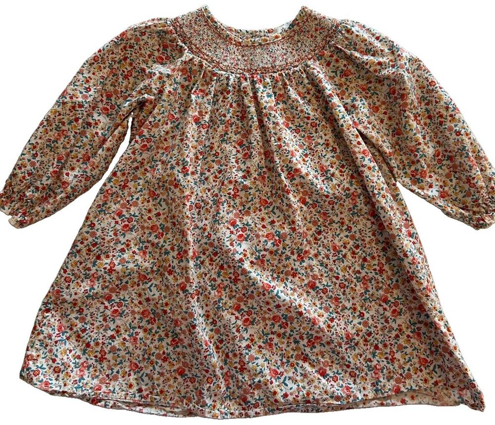 Marie Nicole Girls' Smocked Fall Floral Long Sleeve 100% Cotton Dress Size XL